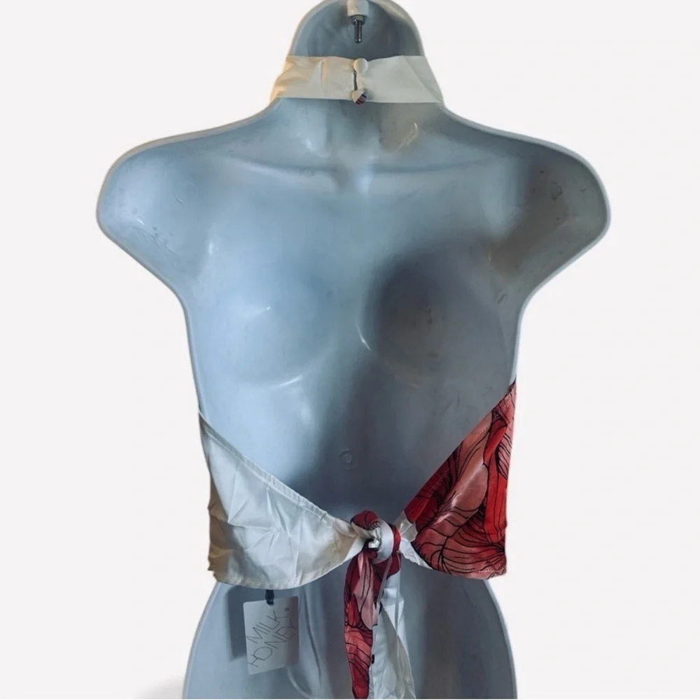 Milk & Honey Printed Pant Set Size Large White Red Halter Top Wide Leg Pants NEW - Picture 6 of 15
